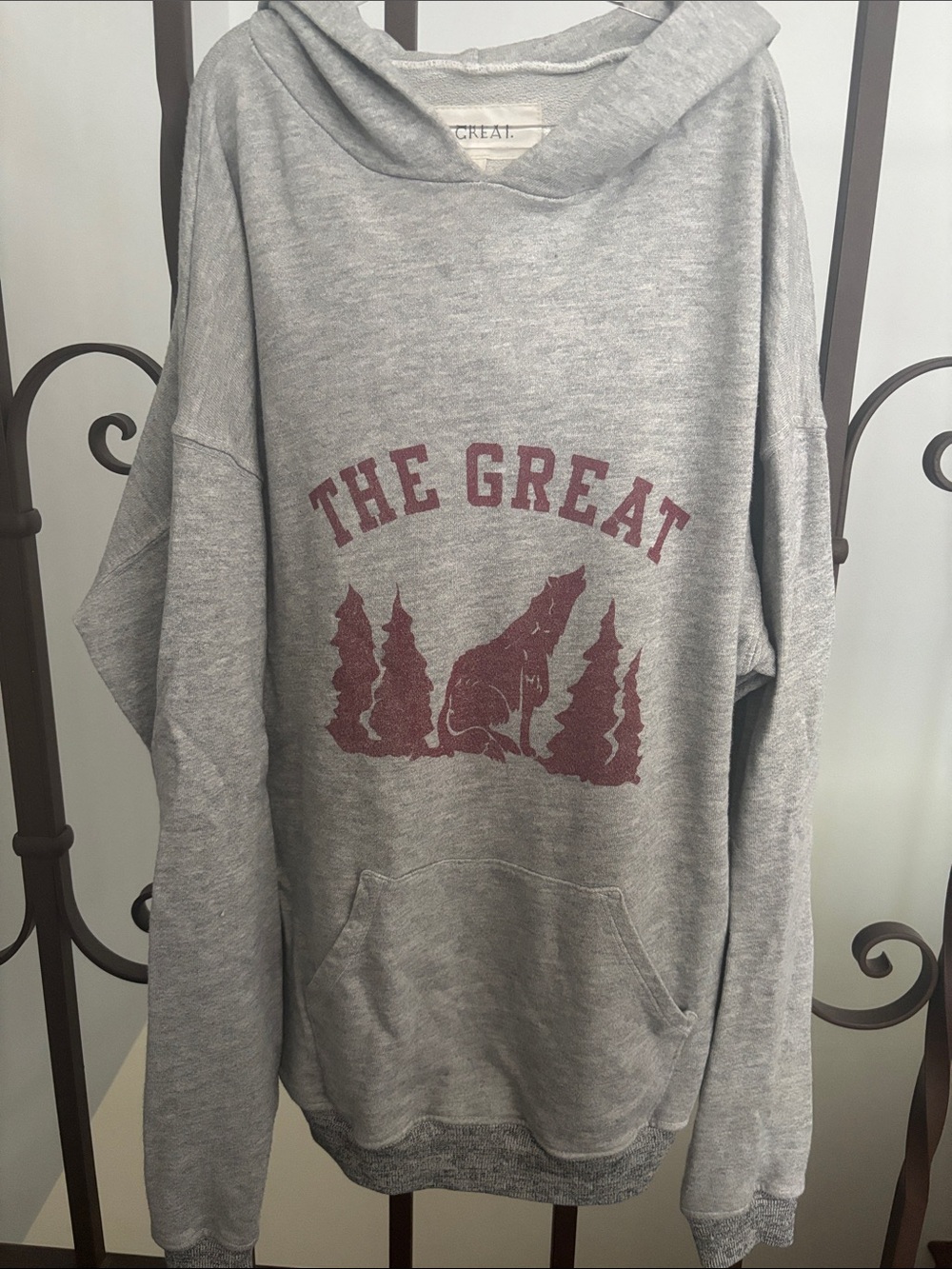 THE GREAT. Women’s Gray Hoodie with Maroon Forest Graphic